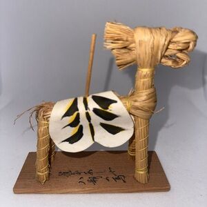 Handcrafted Straw Horse Figurine with Painted Accents